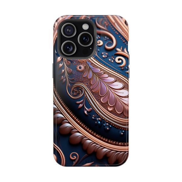 Blue Gold Paisley BRG7- Custom Magnetic Tough Case for iPhone - Dual Layer Protection with MagSafe® Compatibility - Matte or Glossy Finish - Image 112