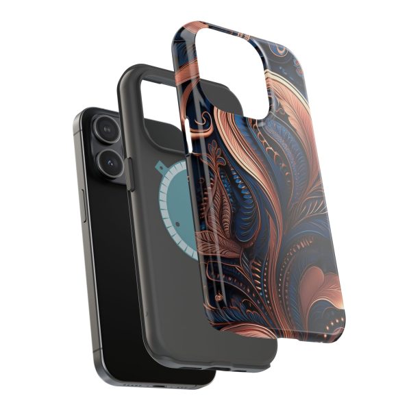 Blue Gold Paisley BRG8 - Custom Magnetic Tough Case for iPhone - Dual Layer Protection with MagSafe® Compatibility - Matte or Glossy Finish - Image 91