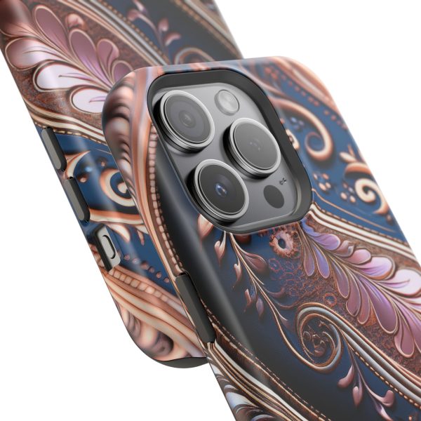 Blue Gold Paisley BRG7- Custom Magnetic Tough Case for iPhone - Dual Layer Protection with MagSafe® Compatibility - Matte or Glossy Finish - Image 96