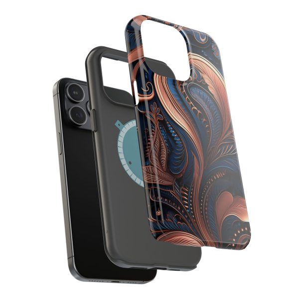 Blue Gold Paisley BRG8 - Custom Magnetic Tough Case for iPhone - Dual Layer Protection with MagSafe® Compatibility - Matte or Glossy Finish - Image 111