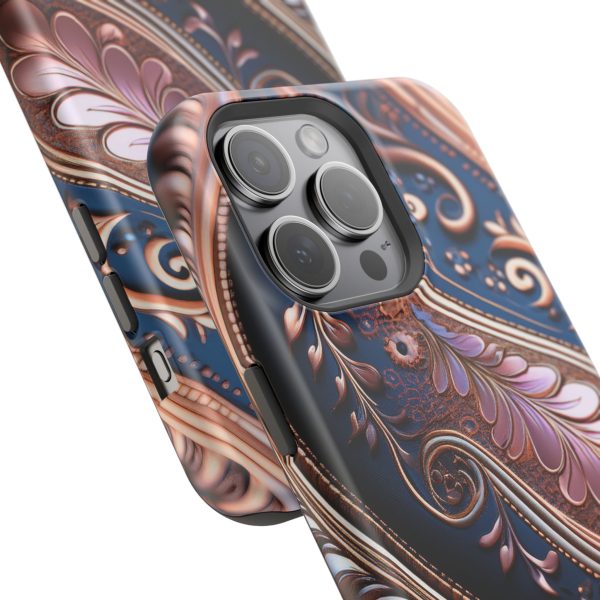 Blue Gold Paisley BRG7- Custom Magnetic Tough Case for iPhone - Dual Layer Protection with MagSafe® Compatibility - Matte or Glossy Finish - Image 116