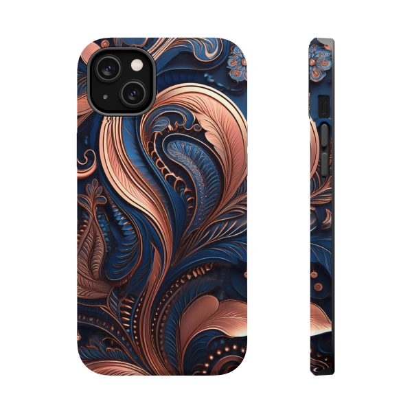 Blue Gold Paisley BRG8 - Custom Magnetic Tough Case for iPhone - Dual Layer Protection with MagSafe® Compatibility - Matte or Glossy Finish - Image 27