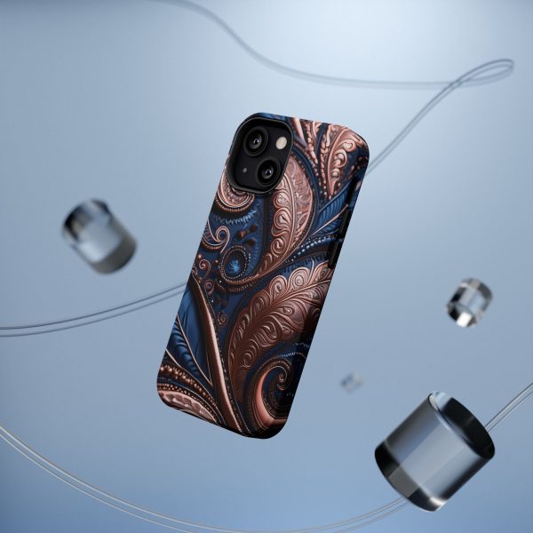 Blue Gold Paisley BRG2- Custom Magnetic Tough Case for iPhone - Dual Layer Protection with MagSafe® Compatibility - Matte or Glossy Finish - Image 60