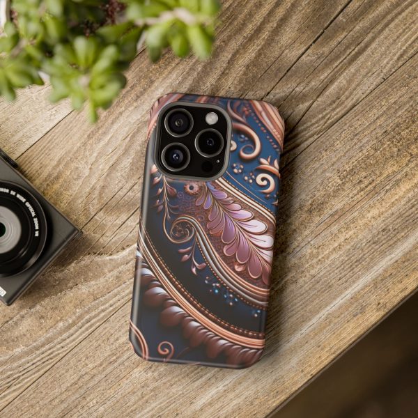 Blue Gold Paisley BRG7- Custom Magnetic Tough Case for iPhone - Dual Layer Protection with MagSafe® Compatibility - Matte or Glossy Finish - Image 100