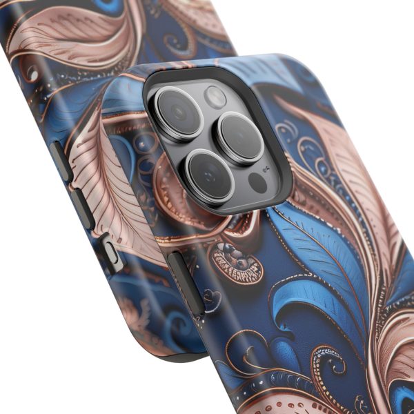 Blue Gold Paisley BRG1- Custom Magnetic Tough Case for iPhone - Dual Layer Protection with MagSafe® Compatibility - Matte or Glossy Finish - Image 118