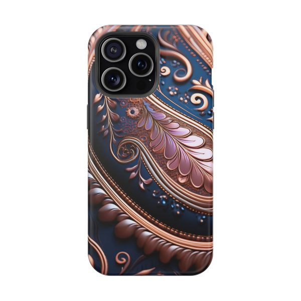 Blue Gold Paisley BRG7- Custom Magnetic Tough Case for iPhone - Dual Layer Protection with MagSafe® Compatibility - Matte or Glossy Finish - Image 117