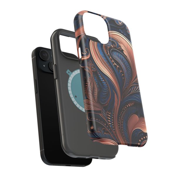 Blue Gold Paisley BRG8 - Custom Magnetic Tough Case for iPhone - Dual Layer Protection with MagSafe® Compatibility - Matte or Glossy Finish - Image 86