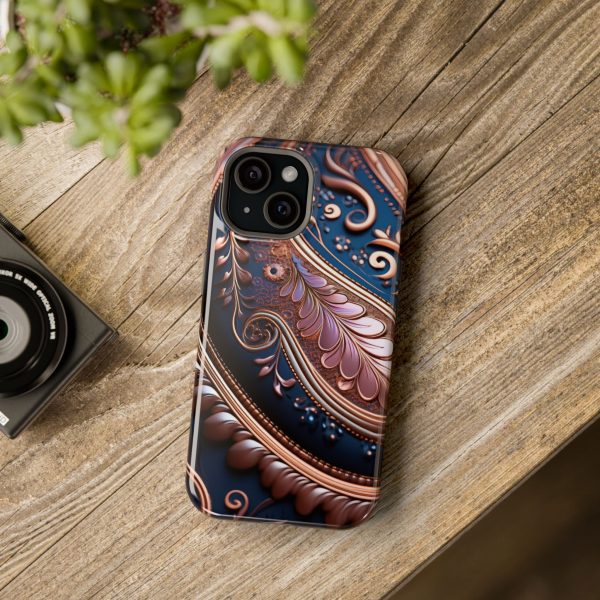 Blue Gold Paisley BRG7- Custom Magnetic Tough Case for iPhone - Dual Layer Protection with MagSafe® Compatibility - Matte or Glossy Finish - Image 85