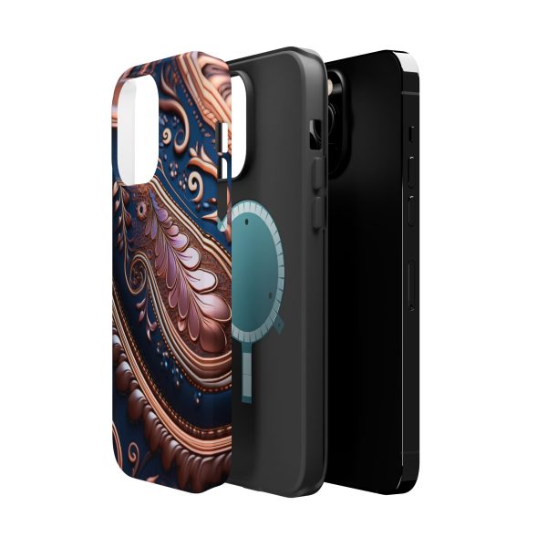 Blue Gold Paisley BRG7- Custom Magnetic Tough Case for iPhone - Dual Layer Protection with MagSafe® Compatibility - Matte or Glossy Finish - Image 37