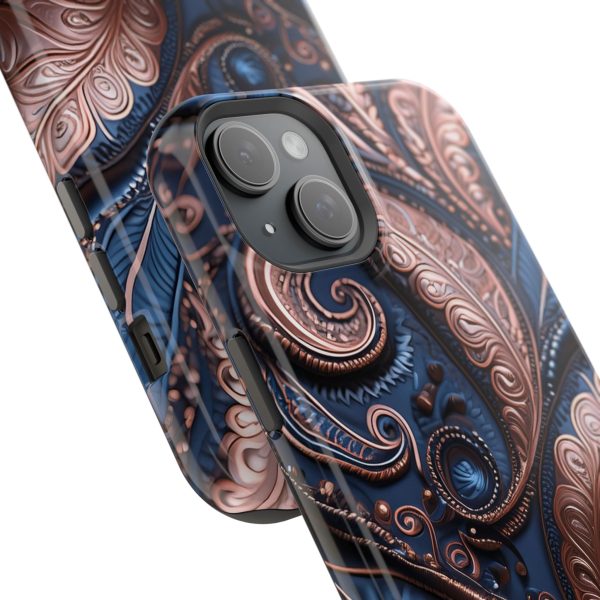 Blue Gold Paisley BRG2- Custom Magnetic Tough Case for iPhone - Dual Layer Protection with MagSafe® Compatibility - Matte or Glossy Finish - Image 101