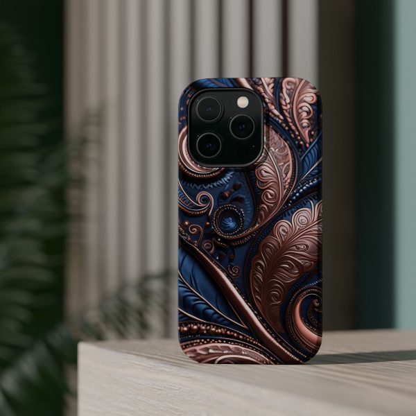 Blue Gold Paisley BRG2- Custom Magnetic Tough Case for iPhone - Dual Layer Protection with MagSafe® Compatibility - Matte or Glossy Finish - Image 14