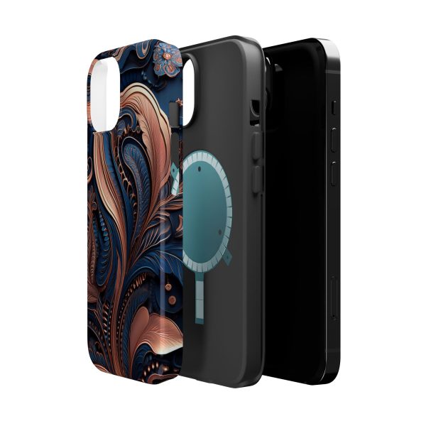 Blue Gold Paisley BRG8 - Custom Magnetic Tough Case for iPhone - Dual Layer Protection with MagSafe® Compatibility - Matte or Glossy Finish