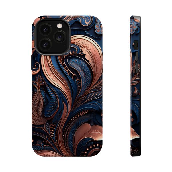 Blue Gold Paisley BRG8 - Custom Magnetic Tough Case for iPhone - Dual Layer Protection with MagSafe® Compatibility - Matte or Glossy Finish - Image 72