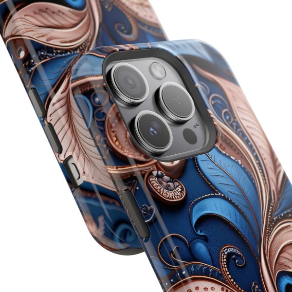 Blue Gold Paisley BRG1- Custom Magnetic Tough Case for iPhone - Dual Layer Protection with MagSafe® Compatibility - Matte or Glossy Finish - Image 93