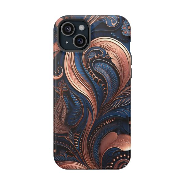 Blue Gold Paisley BRG8 - Custom Magnetic Tough Case for iPhone - Dual Layer Protection with MagSafe® Compatibility - Matte or Glossy Finish - Image 107