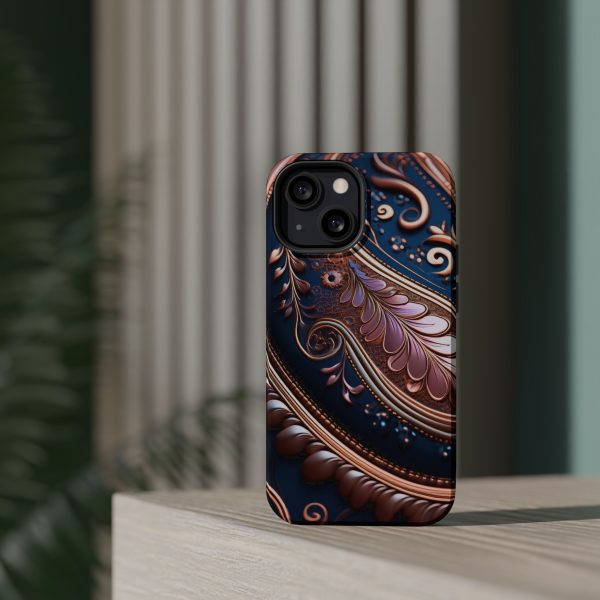 Blue Gold Paisley BRG7- Custom Magnetic Tough Case for iPhone - Dual Layer Protection with MagSafe® Compatibility - Matte or Glossy Finish - Image 59