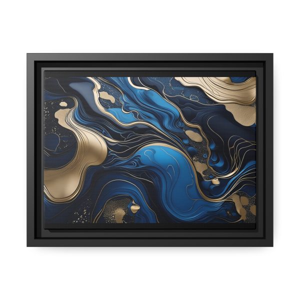 Blue Gold Abstract Art 2 Matte Canvas, Black Frame