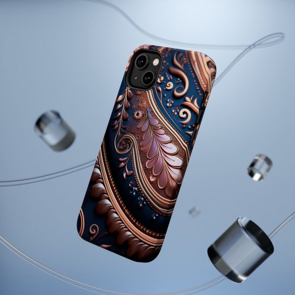 Blue Gold Paisley BRG7- Custom Magnetic Tough Case for iPhone - Dual Layer Protection with MagSafe® Compatibility - Matte or Glossy Finish - Image 25