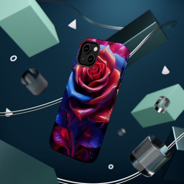 Red and Blue Rose- Custom Magnetic Tough Case for iPhone - Dual Layer Protection with MagSafe® Compatibility - Matte or Glossy Finish - Image 3