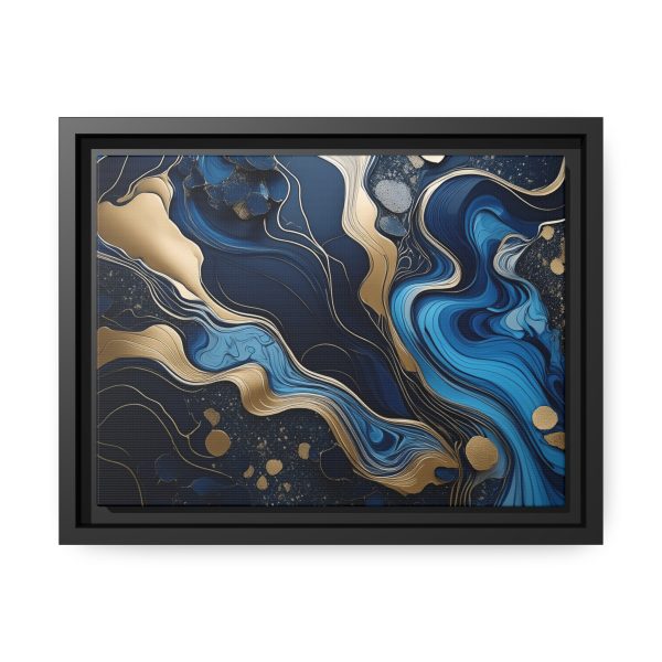 Blue Gold Abstract Art 1 Matte Canvas, Black Frame