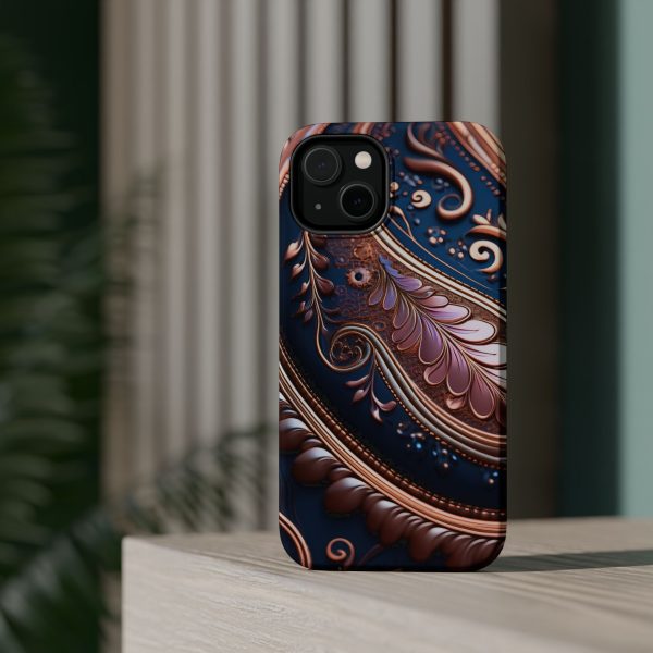 Blue Gold Paisley BRG7- Custom Magnetic Tough Case for iPhone - Dual Layer Protection with MagSafe® Compatibility - Matte or Glossy Finish - Image 9