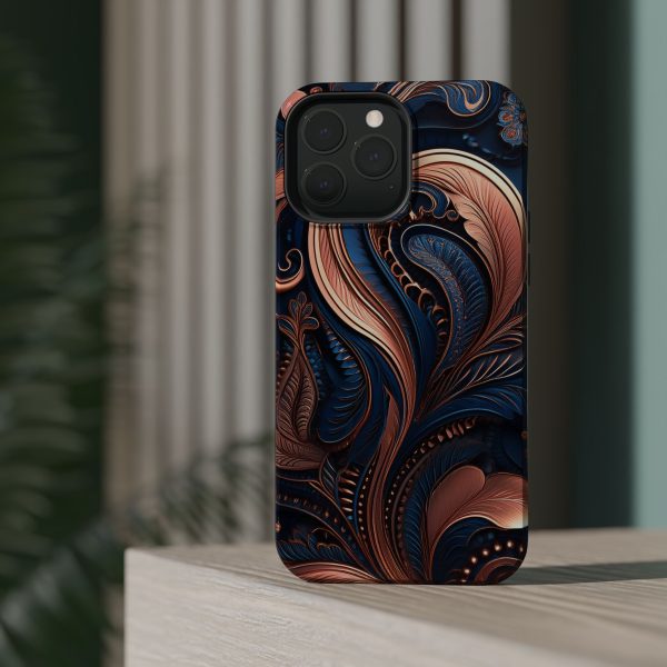 Blue Gold Paisley BRG8 - Custom Magnetic Tough Case for iPhone - Dual Layer Protection with MagSafe® Compatibility - Matte or Glossy Finish - Image 74