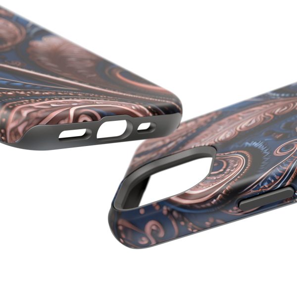 Blue Gold Paisley BRG2- Custom Magnetic Tough Case for iPhone - Dual Layer Protection with MagSafe® Compatibility - Matte or Glossy Finish - Image 89