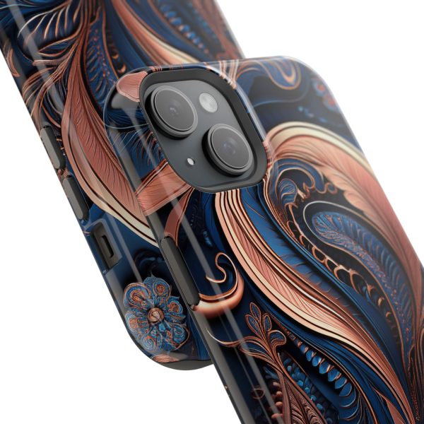 Blue Gold Paisley BRG8 - Custom Magnetic Tough Case for iPhone - Dual Layer Protection with MagSafe® Compatibility - Matte or Glossy Finish - Image 103