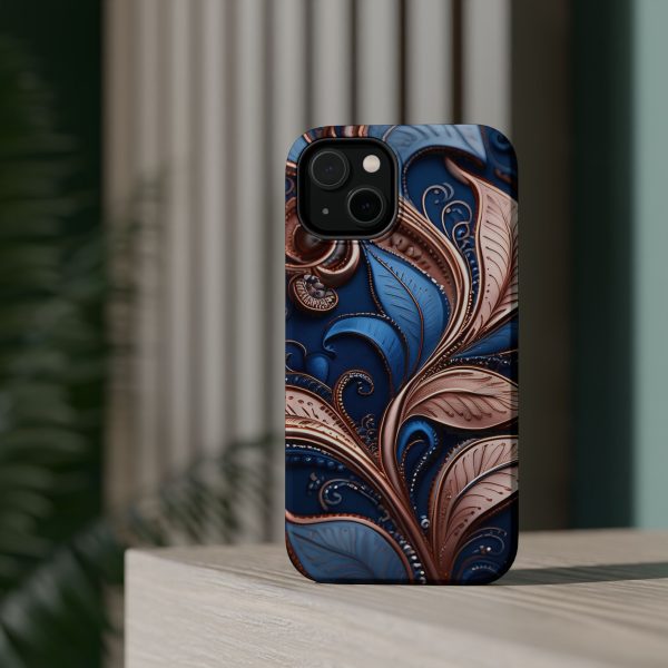 Blue Gold Paisley BRG1- Custom Magnetic Tough Case for iPhone - Dual Layer Protection with MagSafe® Compatibility - Matte or Glossy Finish - Image 9