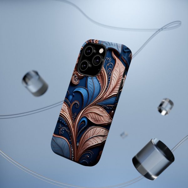 Blue Gold Paisley BRG1- Custom Magnetic Tough Case for iPhone - Dual Layer Protection with MagSafe® Compatibility - Matte or Glossy Finish - Image 15