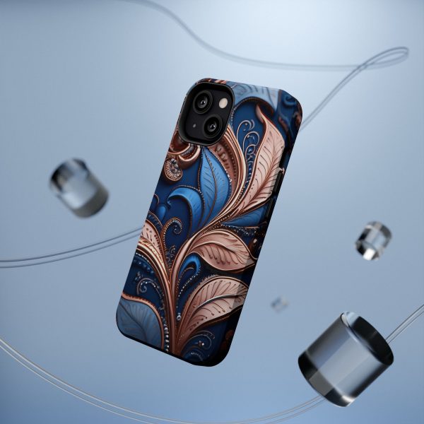 Blue Gold Paisley BRG1- Custom Magnetic Tough Case for iPhone - Dual Layer Protection with MagSafe® Compatibility - Matte or Glossy Finish - Image 50