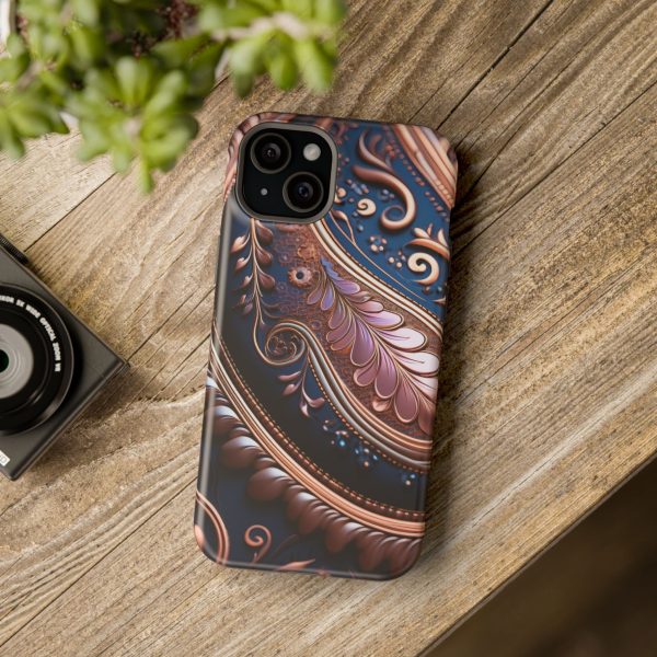 Blue Gold Paisley BRG7- Custom Magnetic Tough Case for iPhone - Dual Layer Protection with MagSafe® Compatibility - Matte or Glossy Finish - Image 110