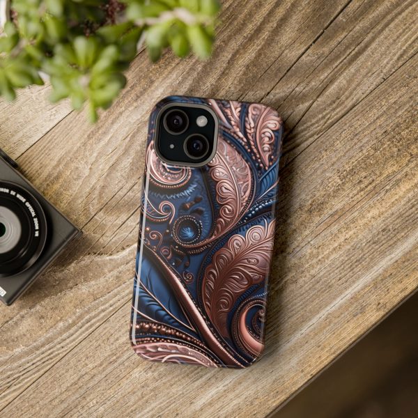 Blue Gold Paisley BRG2- Custom Magnetic Tough Case for iPhone - Dual Layer Protection with MagSafe® Compatibility - Matte or Glossy Finish - Image 85