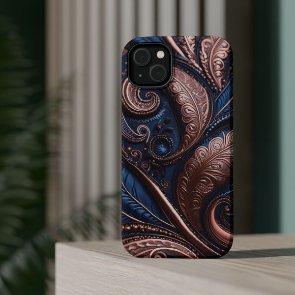 Blue Gold Paisley BRG2- Custom Magnetic Tough Case for iPhone - Dual Layer Protection with MagSafe® Compatibility - Matte or Glossy Finish - Image 29