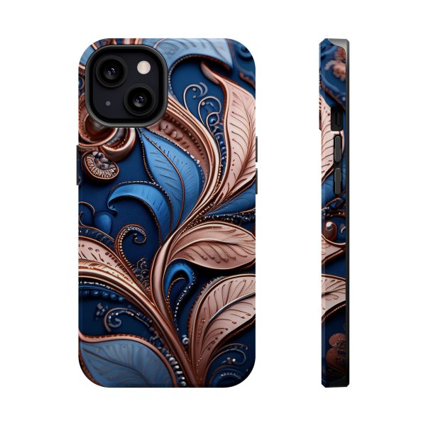 Blue Gold Paisley BRG1- Custom Magnetic Tough Case for iPhone - Dual Layer Protection with MagSafe® Compatibility - Matte or Glossy Finish - Image 41