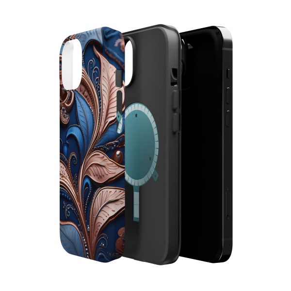 Blue Gold Paisley BRG1- Custom Magnetic Tough Case for iPhone - Dual Layer Protection with MagSafe® Compatibility - Matte or Glossy Finish - Image 7