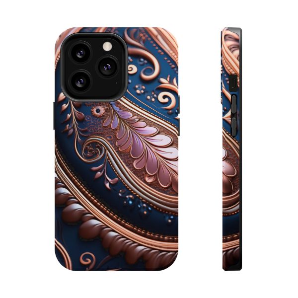 Blue Gold Paisley BRG7- Custom Magnetic Tough Case for iPhone - Dual Layer Protection with MagSafe® Compatibility - Matte or Glossy Finish - Image 66