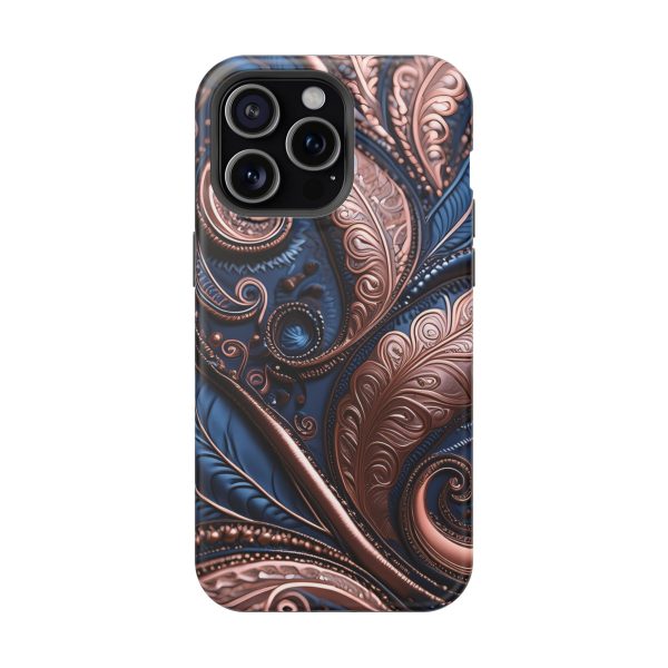 Blue Gold Paisley BRG2- Custom Magnetic Tough Case for iPhone - Dual Layer Protection with MagSafe® Compatibility - Matte or Glossy Finish - Image 117