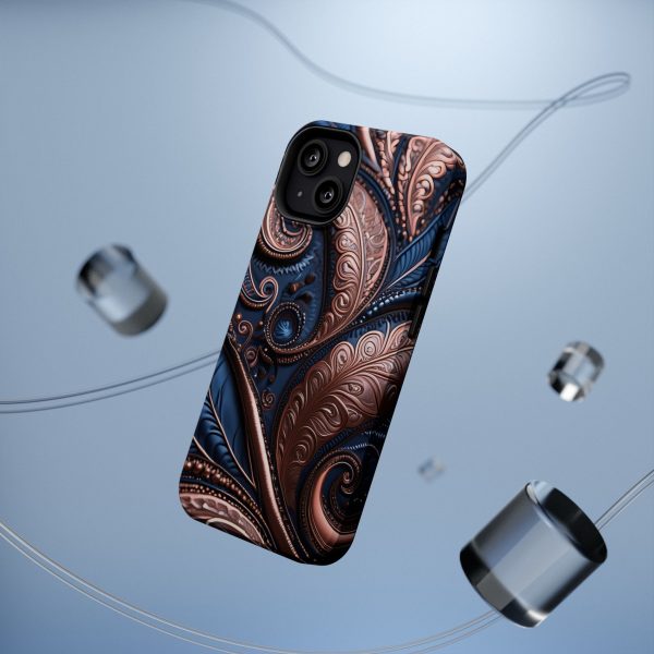 Blue Gold Paisley BRG2- Custom Magnetic Tough Case for iPhone - Dual Layer Protection with MagSafe® Compatibility - Matte or Glossy Finish - Image 45