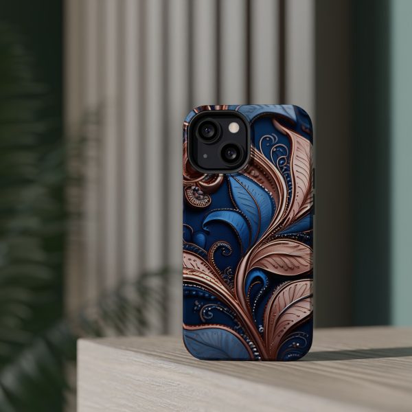 Blue Gold Paisley BRG1- Custom Magnetic Tough Case for iPhone - Dual Layer Protection with MagSafe® Compatibility - Matte or Glossy Finish - Image 54