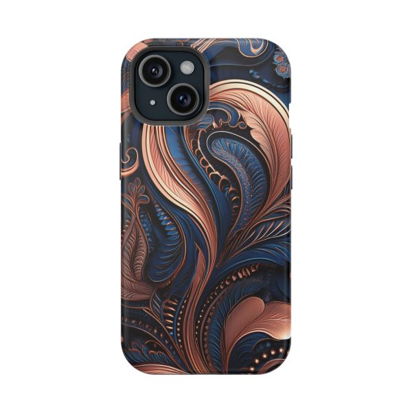 Blue Gold Paisley BRG8 - Custom Magnetic Tough Case for iPhone - Dual Layer Protection with MagSafe® Compatibility - Matte or Glossy Finish - Image 87