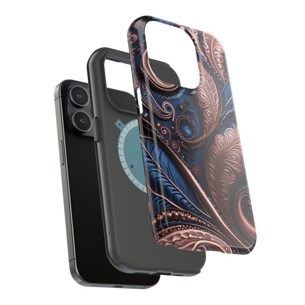 Blue Gold Paisley BRG2- Custom Magnetic Tough Case for iPhone - Dual Layer Protection with MagSafe® Compatibility - Matte or Glossy Finish - Image 93