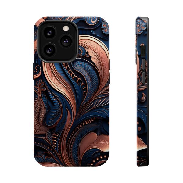 Blue Gold Paisley BRG8 - Custom Magnetic Tough Case for iPhone - Dual Layer Protection with MagSafe® Compatibility - Matte or Glossy Finish - Image 62