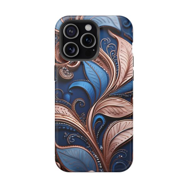 Blue Gold Paisley BRG1- Custom Magnetic Tough Case for iPhone - Dual Layer Protection with MagSafe® Compatibility - Matte or Glossy Finish - Image 116