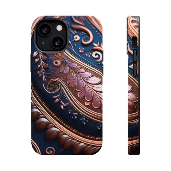 Blue Gold Paisley BRG7- Custom Magnetic Tough Case for iPhone - Dual Layer Protection with MagSafe® Compatibility - Matte or Glossy Finish - Image 56