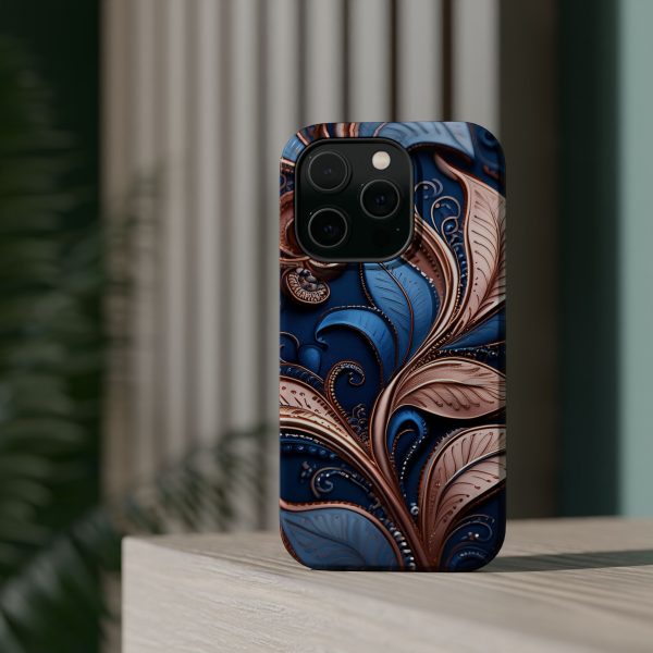 Blue Gold Paisley BRG1- Custom Magnetic Tough Case for iPhone - Dual Layer Protection with MagSafe® Compatibility - Matte or Glossy Finish - Image 14