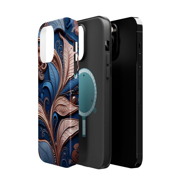 Blue Gold Paisley BRG1- Custom Magnetic Tough Case for iPhone - Dual Layer Protection with MagSafe® Compatibility - Matte or Glossy Finish - Image 32