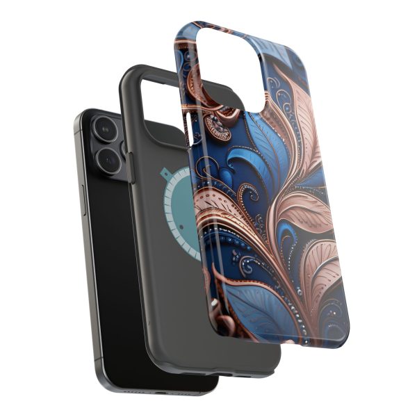 Blue Gold Paisley BRG1- Custom Magnetic Tough Case for iPhone - Dual Layer Protection with MagSafe® Compatibility - Matte or Glossy Finish - Image 112