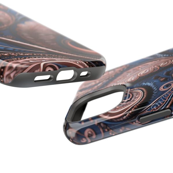 Blue Gold Paisley BRG2- Custom Magnetic Tough Case for iPhone - Dual Layer Protection with MagSafe® Compatibility - Matte or Glossy Finish - Image 84