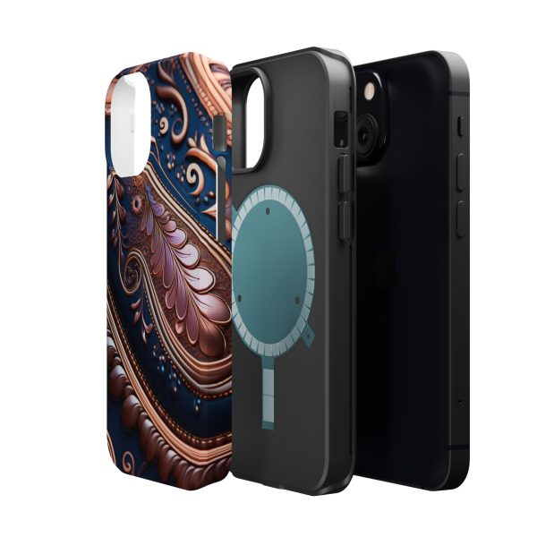 Blue Gold Paisley BRG7- Custom Magnetic Tough Case for iPhone - Dual Layer Protection with MagSafe® Compatibility - Matte or Glossy Finish - Image 57